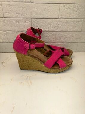 Toms Women’s Pink Strappy Wedge Espadrille Sandals Size 9W